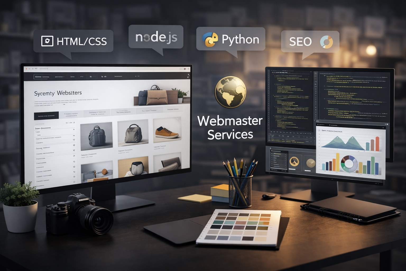 Digital services including e-commerce websites, custom web development, content creation, translation and SEO solutions.